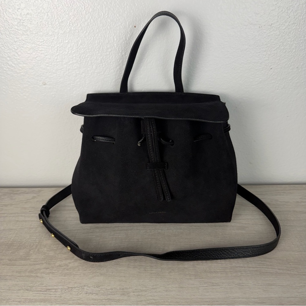 Mansur Gavriel Black Suede Ladybug Bag ITALY Designer Mini Crossbody Top Handle
